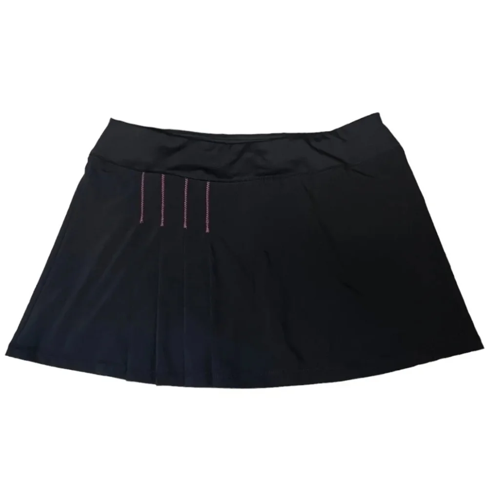 Athleta Second Wind Pleated Running Skort Black Pink Accent size S